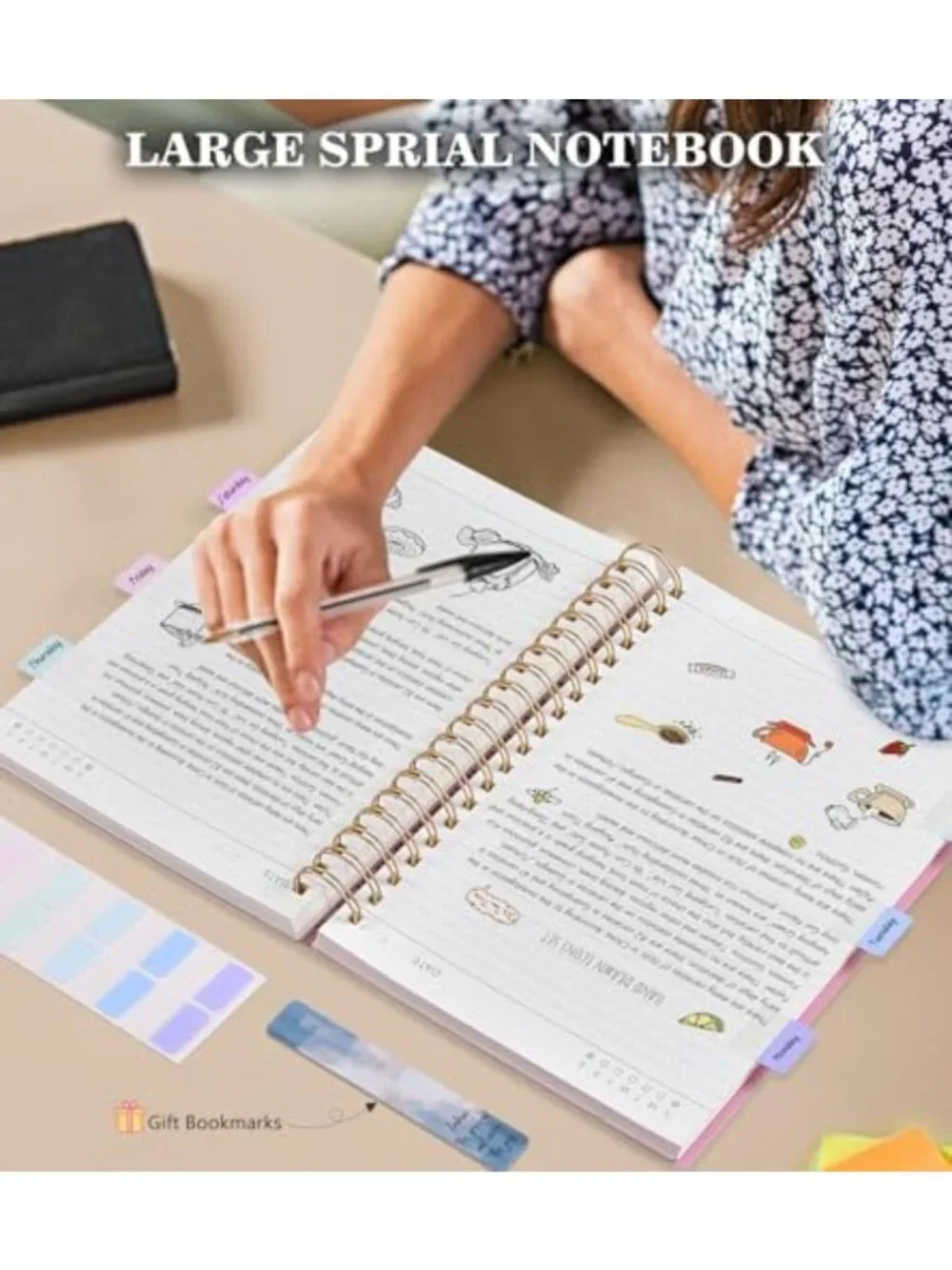 Large Pink Spiral Notebook Journal - 360 Pages, College Ruled, Thick Paper for